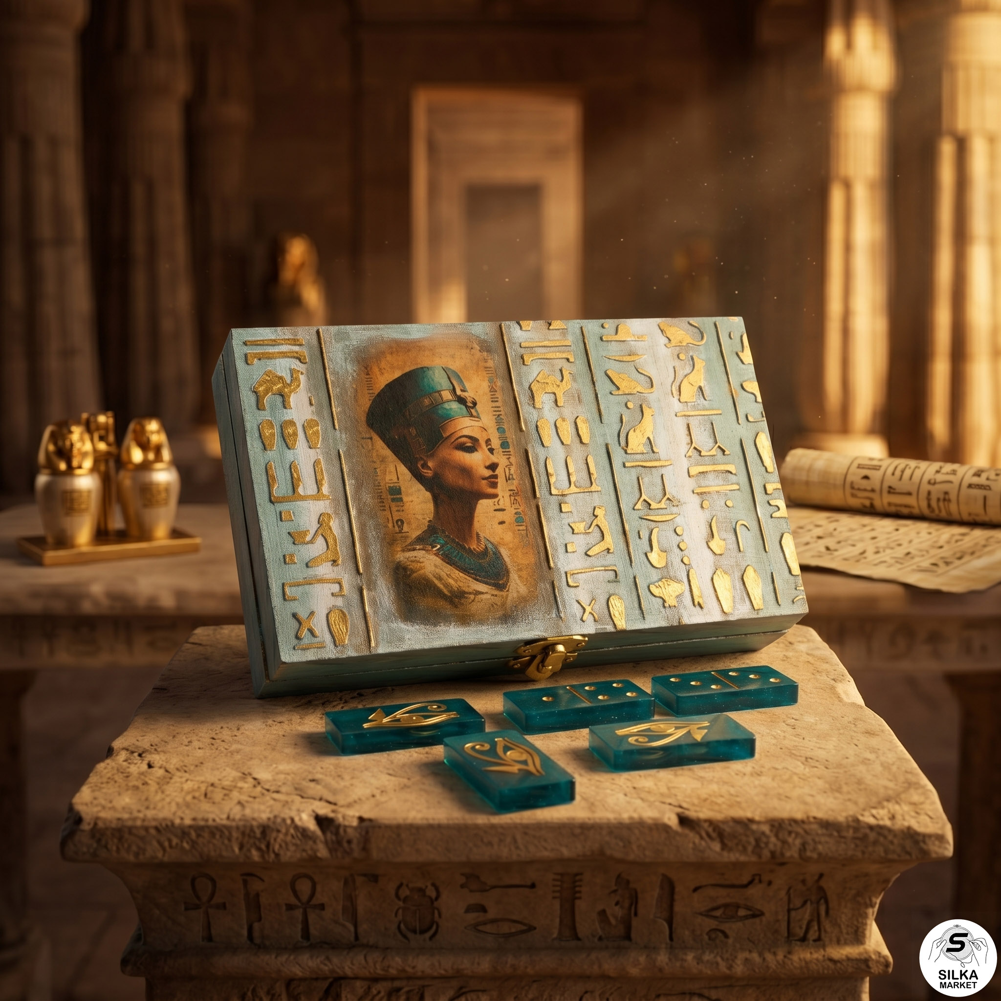 Jeu de dominos en résine, style pharaonique authentique