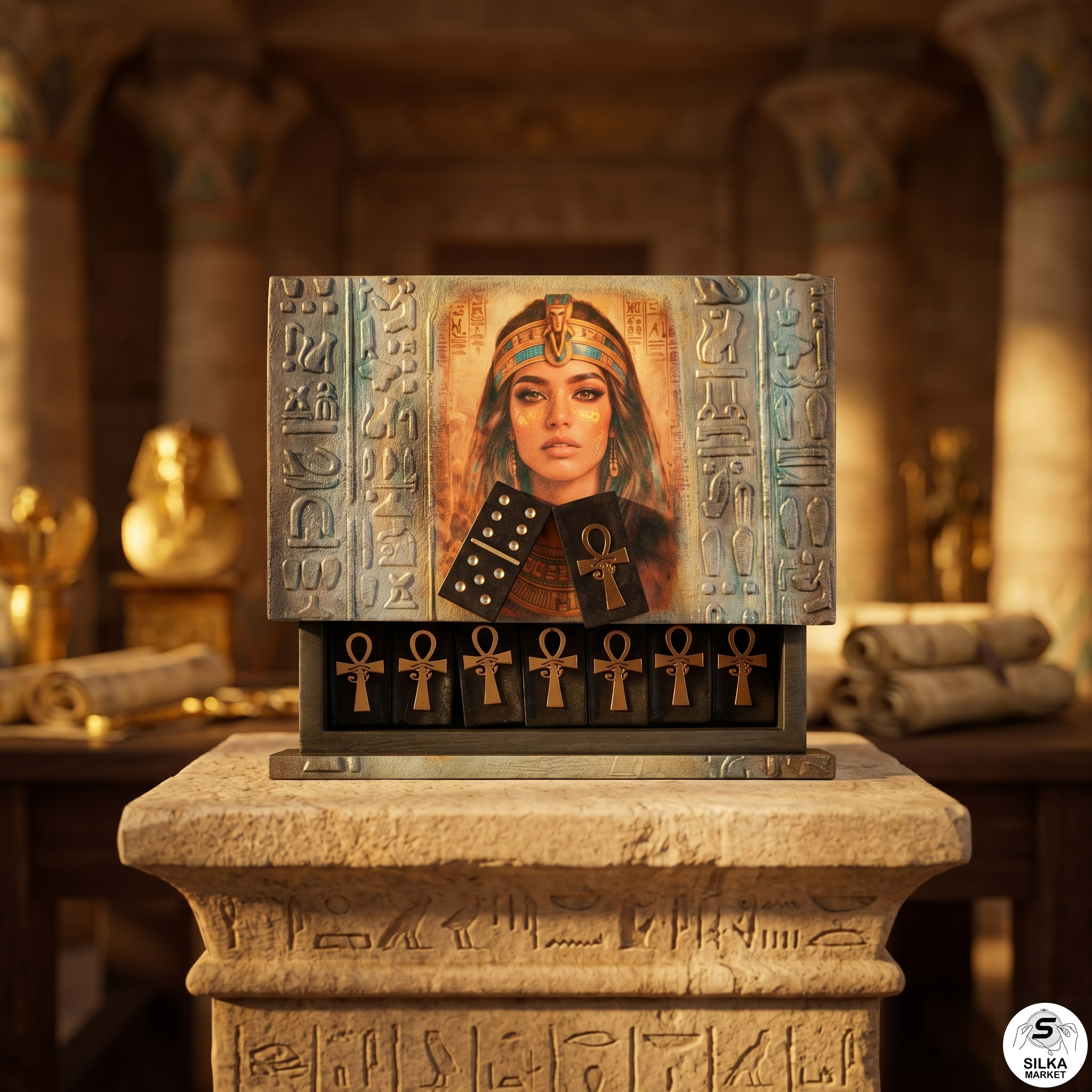 Héritage Doré - Jeu de Domino et Plateau Pharaonique